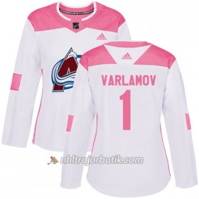 Dame Ishockey Colorado Avalanche Tröja Semyon Varlamov 1 Adidas 2017-2018 Vit Rosa Fashion Authentic